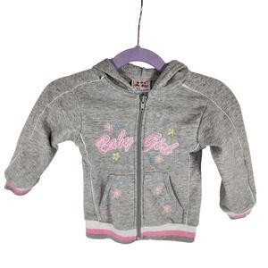 Vintage Double Trouble Gray Baby Girl Embroidered‎ Floral Hoodie Zip 18 Mths